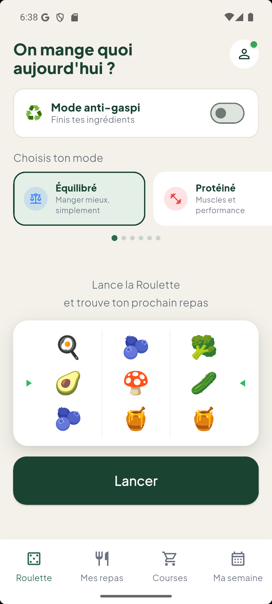 Écran Roulette de l'application Fresh Roulette