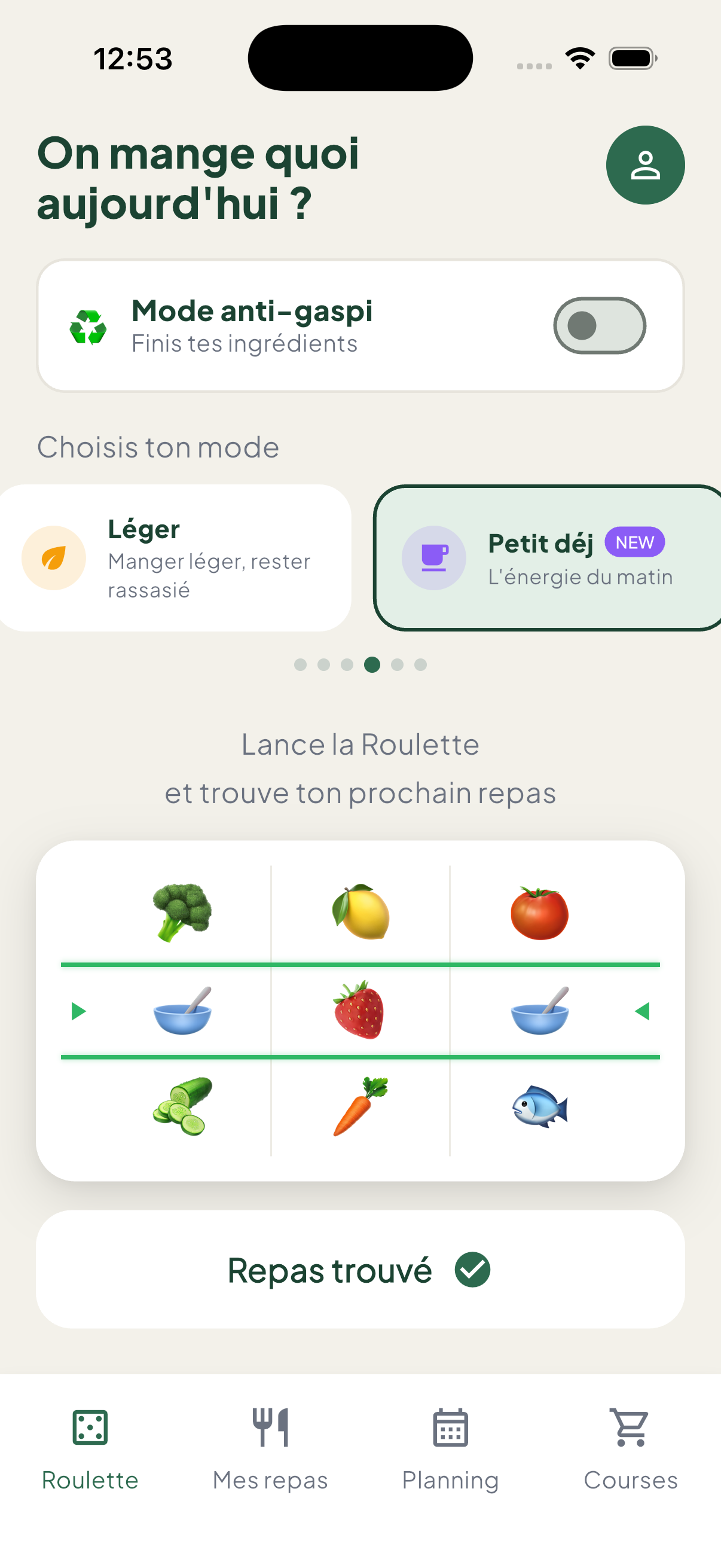 Roulette : un repas trouvé (mode Petit déj)